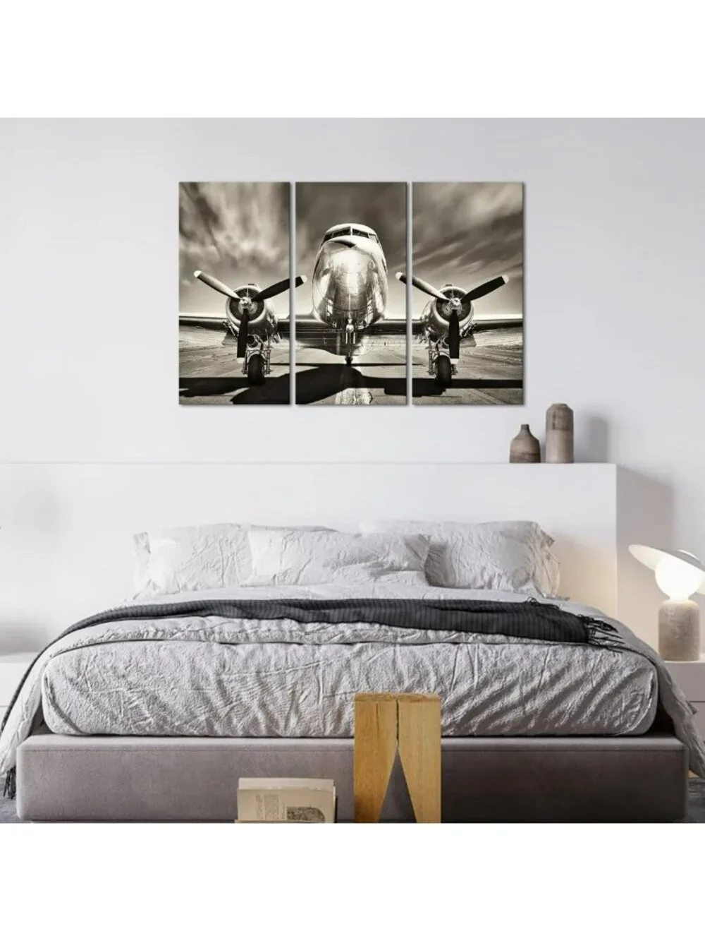 Vintage Airplane Wall Art Set - Black & White Propeller Decor for Boys Room